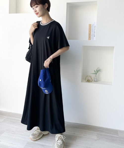 《JaVa ジャバコラボ》大人のリラックススタイル。綿100%シルケット 配色刺繍ワンピース jv1050130