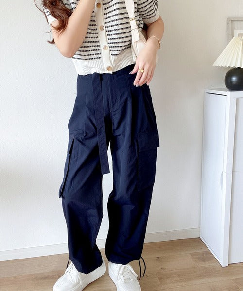 【mily bilet】大人のお洒落カーゴ。ハイウエストベルト付きパンツ mi1029020