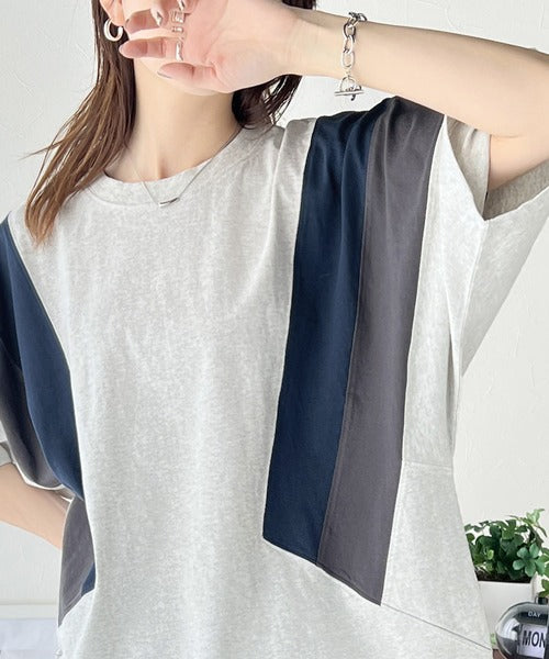 《JaVaジャバ コラボ》理想のゆったり感。綿100％マルチカラー配色切替Tシャツ jv1050178