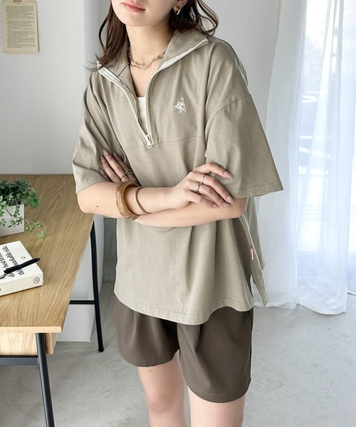 《JaVa ジャバコラボ》技あり大人コーデ。綿100％配色ハーフジッププルオーバー jv1050086