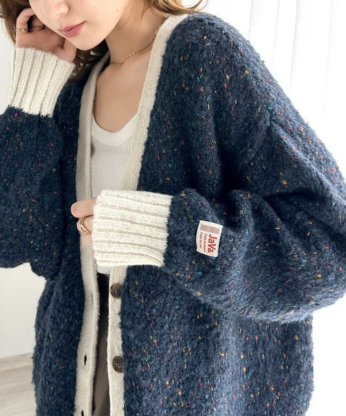 《JAVAジャバ 別注》華やかレディに格上げ。カラーネップ2way配色カーディガン jv1020105