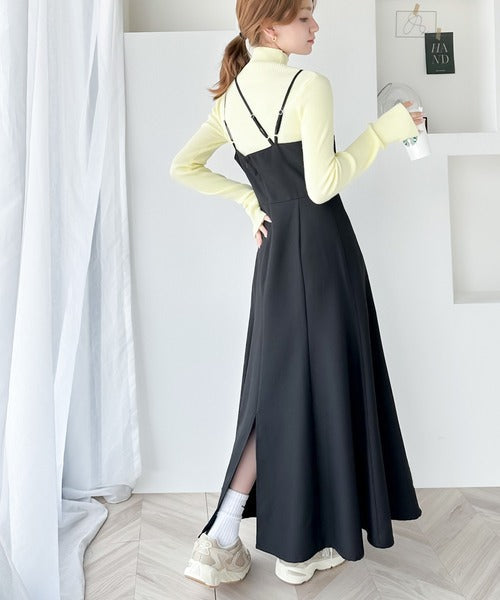 スタイリングの鮮度が高まる大人レディなキャミワンピ。3ストラップレイヤード風キャミワンピース ce1010238