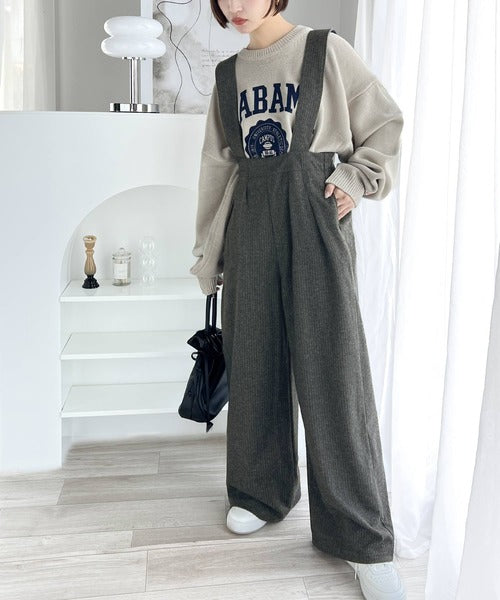 大人のワイドシルエット 裏起毛ハイウエストサロペット ce1010256