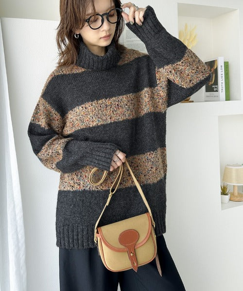 《Javaジャバコラボ》存在感のある旬なitem。カラーネップタートルネックボーダーニット jv1020119