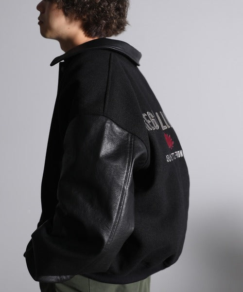 旬のこなれヴィンテージ感。襟付きバッグ刺繍メルトンレザードッキングスタジャン cm1260068