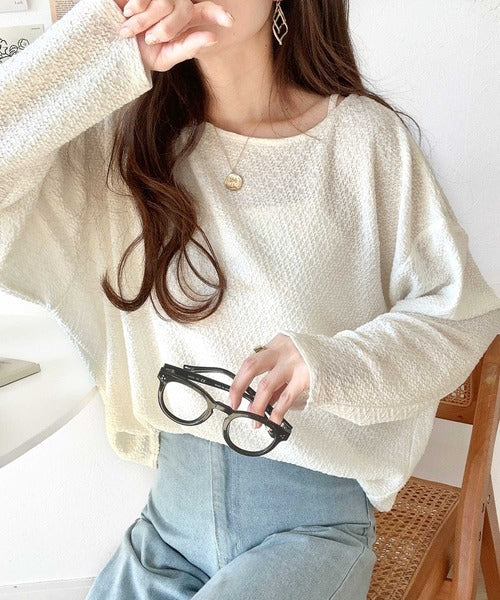 大人の上品シルエット。シャーリング長袖Tシャツ ce1260183