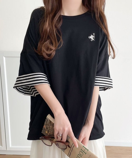 プラスワンでトレンド感UP。綿100%胸刺繍リバーシブルTシャツ ce1050179