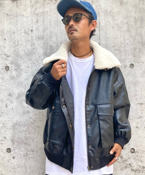 《Javaジャバコラボ》異素材MIXで周りと差がつく。襟ボアレザーJK jm1010219