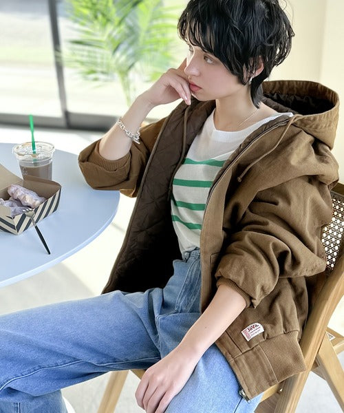 《JaVa ジャバコラボ》春のおでかけは大人カジュアル。キルティングコットンフード付きブルゾン ce0420017