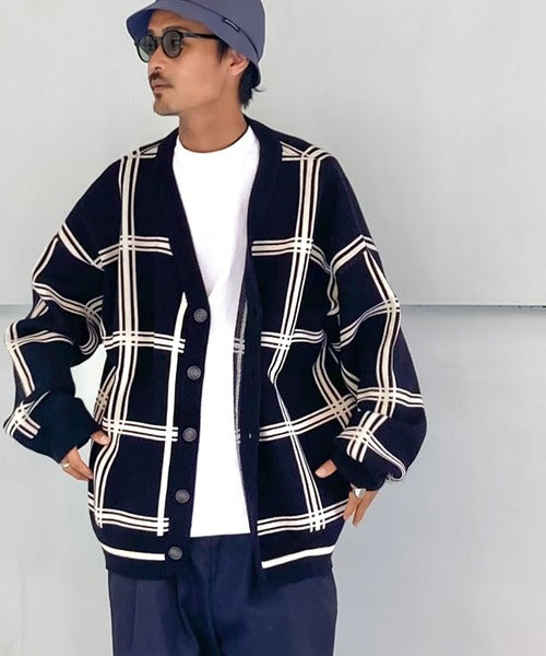 洗練されたシルエットで上品にキマる Wジャガードチェック柄カーディガン cm1260055