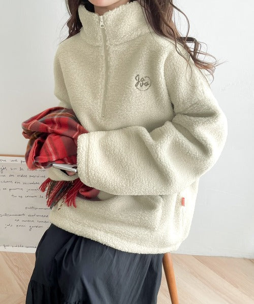 《Javaジャバコラボ》あったか素材でほっこり。JAVA刺繍ボアフリースハーフジップPO jv1260011