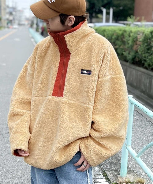 《Javaジャバコラボ》古着ライクなデザインが目を惹く。リバーシブルハーフジップナイロンボアブルゾン jm1070054