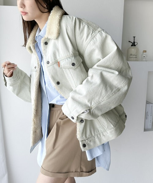 《Javaジャバコラボ》あったかボア×ヴィンテージ感溢れるデニム。襟ボアデニムジャケット jv1260032