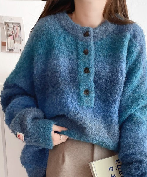 《JAVAジャバ 別注》1枚でお洒落レディ。グラデーションブークレー2wayニット jv1020106