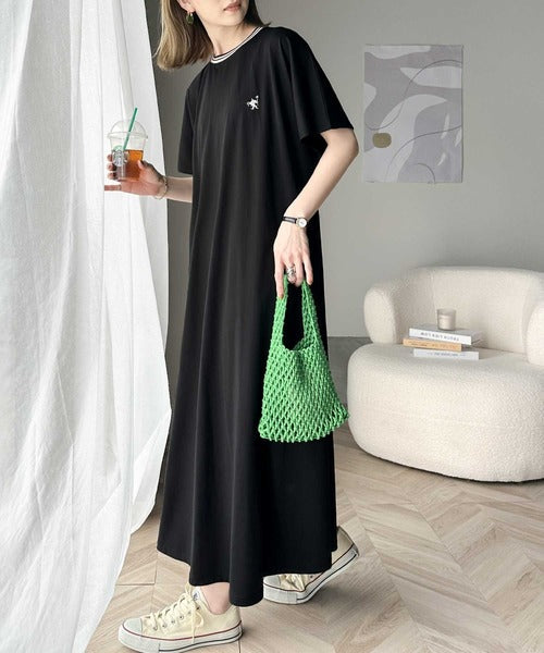 《JaVa ジャバコラボ》大人のリラックススタイル。綿100%シルケット 配色刺繍ワンピース jv1050130