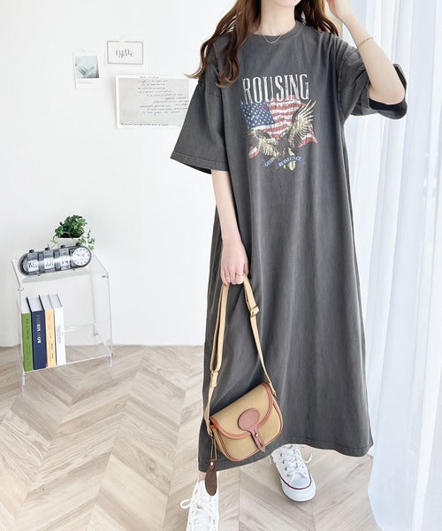《Javaジャバコラボ》大人のラフスタイル。綿100%ピグメント加工グラフィックワンピース jv1050150