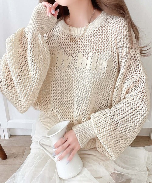【mily bilet】シーズンムードが一気にUP！胸刺繍メッシュニットプルオーバー mi1029044