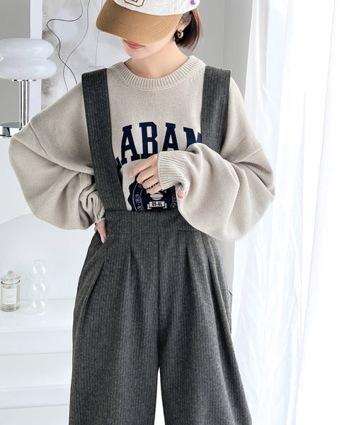 大人のワイドシルエット 裏起毛ハイウエストサロペット ce1010256