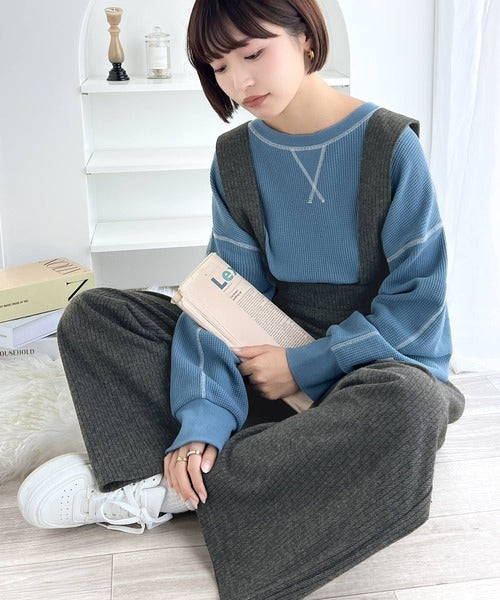大人のワイドシルエット 裏起毛ハイウエストサロペット ce1010256