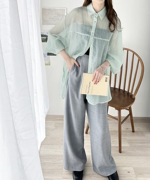 【sustaina+】上品なシアー感。シアーワッシャー切替ビッグシャツ ce1110068