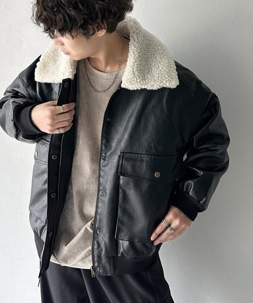 《Javaジャバコラボ》異素材MIXで周りと差がつく。襟ボアレザーJK jm1010219