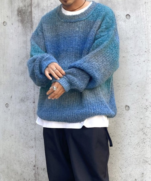 《Javaジャバコラボ》大人配色グラデーションクルーネックニット jv1219006