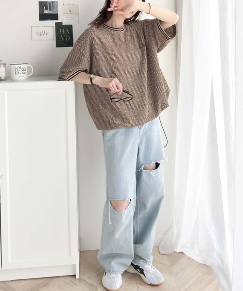 《Javaジャバコラボ》今っぽシルエットで差をつける。ジャガードリブボーダー裾ドロストプルオーバー jv1050144