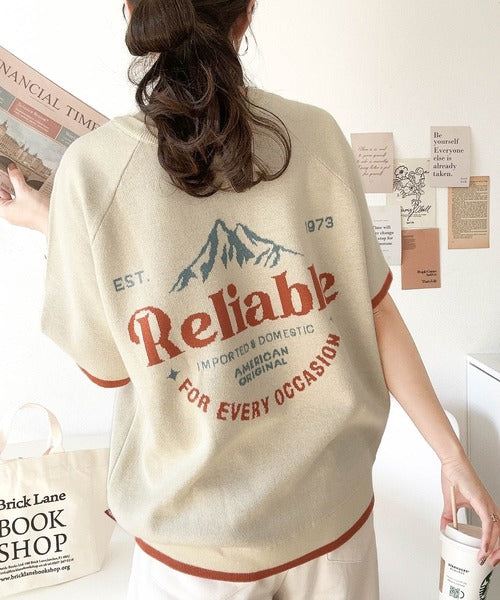 《JaVa ジャバコラボ》大人のカジュアルトップス。前後2way ラグラン半袖グラフィックニットTシャツ jv1050169
