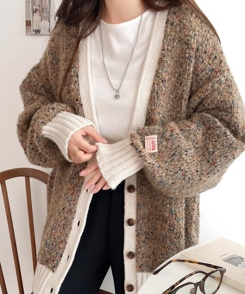 《JAVAジャバ 別注》華やかレディに格上げ。カラーネップ2way配色カーディガン jv1020105