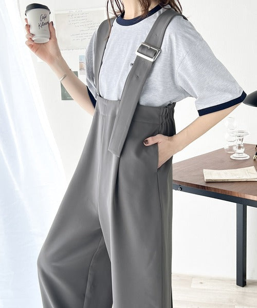 大人のワイドストレート。アシメバックルベルトサロペット ce0940179