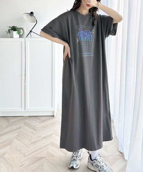《Javaジャバコラボ》大人のラフスタイル。綿100%ピグメント加工グラフィックワンピース jv1050150