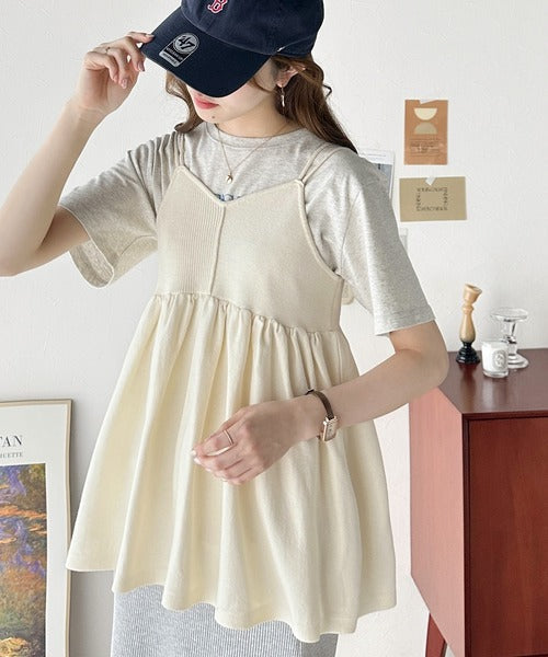 【mily bilet】一点投入でトレンド感UP。綿ニットフレアキャミソール mi1029039