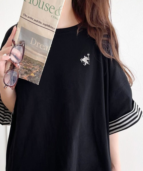 プラスワンでトレンド感UP。綿100%胸刺繍リバーシブルTシャツ ce1050179