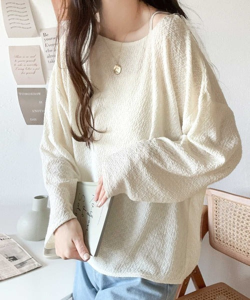 大人の上品シルエット。シャーリング長袖Tシャツ ce1260183