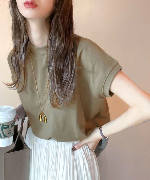 【sustaina+】【family+】綿100%USAコットン、大人のモックネックTシャツ。 cl5015