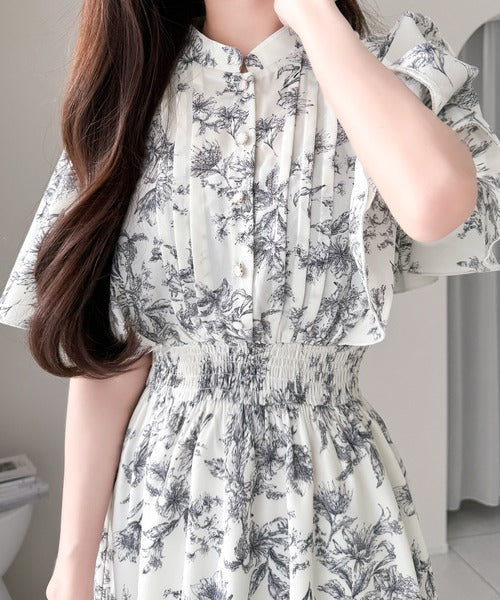 【mily bilet】大人ガーリー。花柄フレア袖ワンピース mi1139018