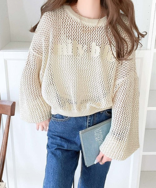 【mily bilet】シーズンムードが一気にUP！胸刺繍メッシュニットプルオーバー mi1029044