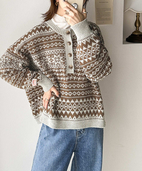 《Javaジャバコラボ》ふんわり、クセになる肌触り。2wayモールジャガードバックヘンリーニット jv1020120