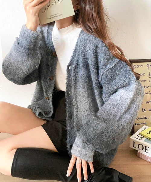 【mily bilet】ラフに旬顔スタイル。配色グラデーション ニットカーディガン mi1219007