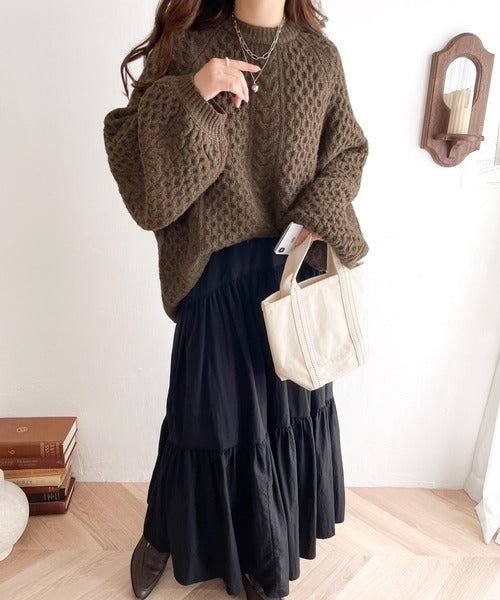 【sustaina+】レトロで大人可愛い。リサイクルポリエステル オーバーサイズハニカムニット ce1050122