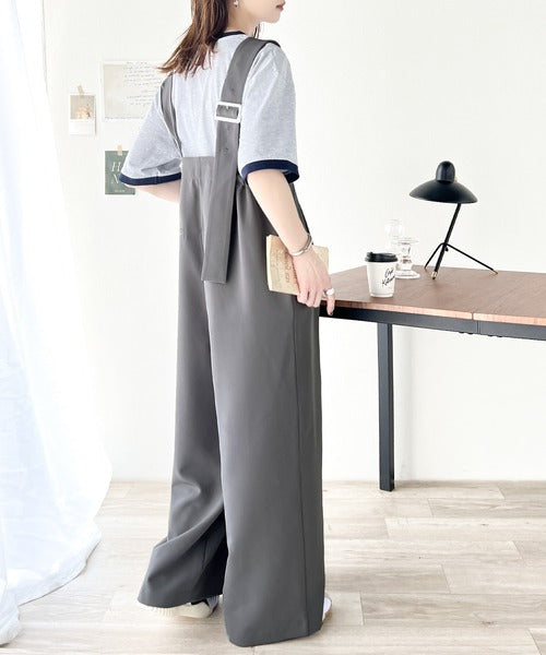 大人のワイドストレート。アシメバックルベルトサロペット ce0940179