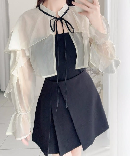 【mily bilet】セットアップで華やかスタイル。チュールケープボレロ付きマーメイドキャミワンピース mi1139025