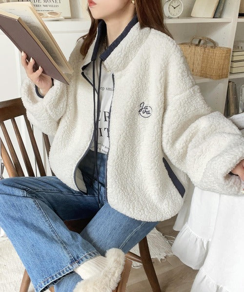 《JAVAジャバ 別注》もこもこ愛らしさ。短丈配色ボアブルゾン jv1010234