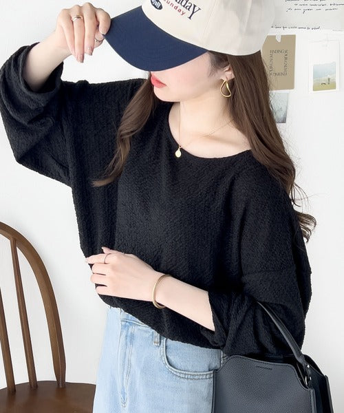大人の上品シルエット。シャーリング長袖Tシャツ ce1260183