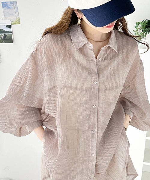 【sustaina+】上品なシアー感。シアーワッシャー切替ビッグシャツ ce1110068