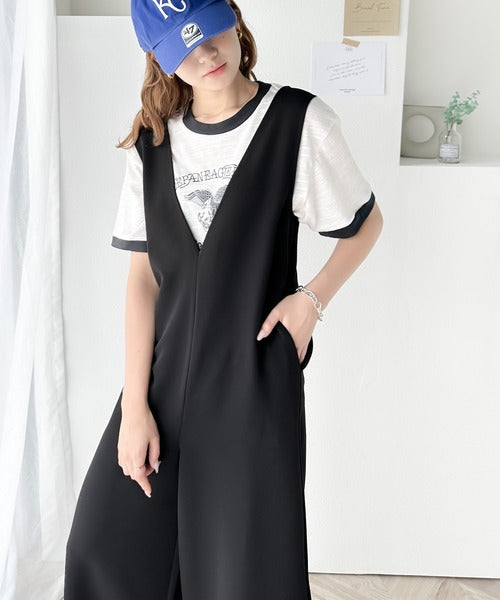 楽ちんだけど女らしい。2way深Vネックロンパース ce1240021