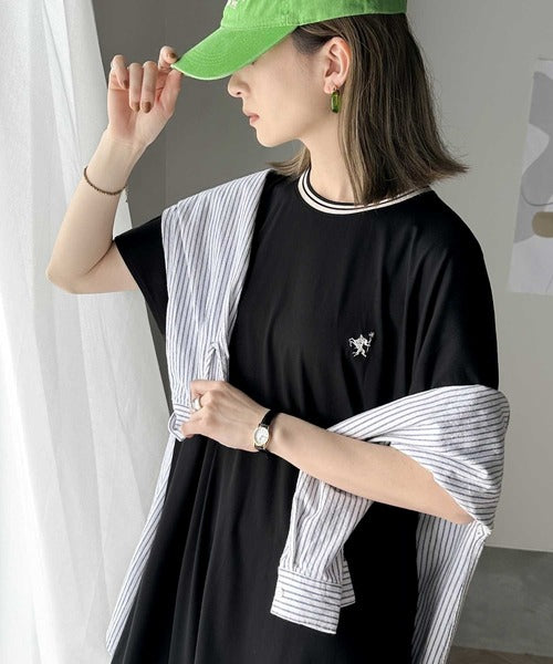 《JaVa ジャバコラボ》大人のリラックススタイル。綿100%シルケット 配色刺繍ワンピース jv1050130