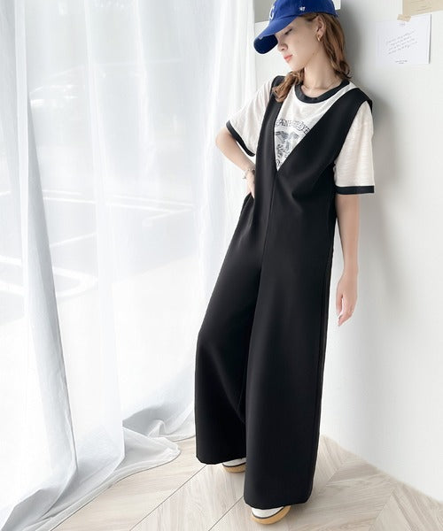 楽ちんだけど女らしい。2way深Vネックロンパース ce1240021
