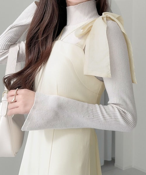 【mily bilet】揺れるリボンに釘付け！フレアラッフルシルエットリボン使いキャミワンピ mi1019022