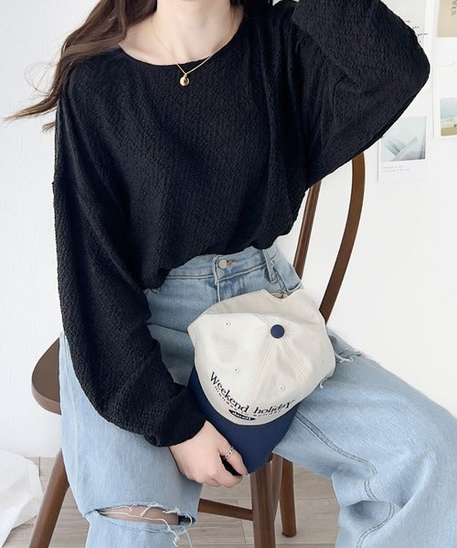 大人の上品シルエット。シャーリング長袖Tシャツ ce1260183